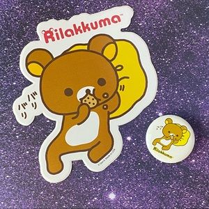 3/$15 Rilakkuma Large Vinyl Relax Sticker + Matching Button NEW